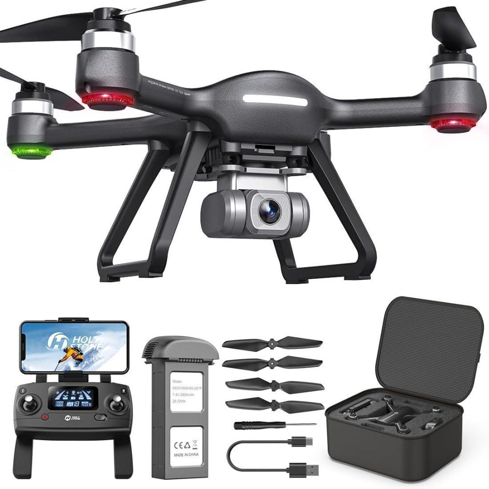imageHoly Stone HS700E 4K UHD Drone with EIS Anti Shake 130 FOV Camera for Adults GPS Quadcopter with 5GHz FPV Transmission Brushless Motor Easy Auto Return Home Follow Me and Outdoor Carrying Case